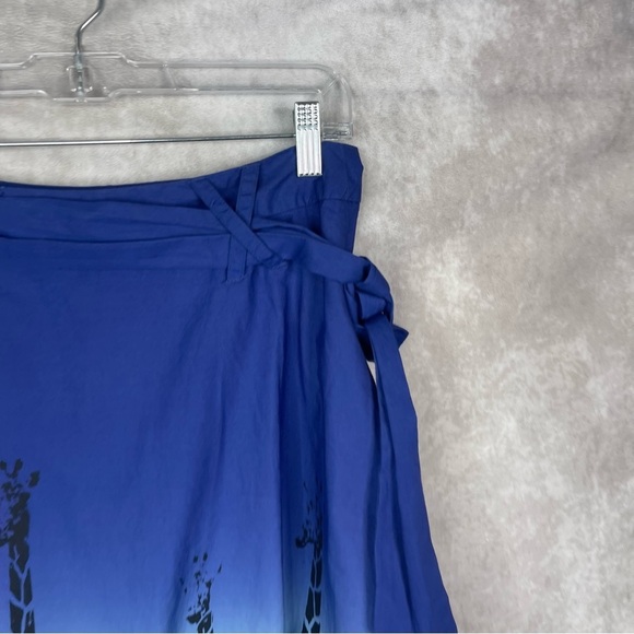 Odille x Anthropologie Archive Giraffe Print Midi Skirt W/Tie In Blue Size 2 - Picture 3 of 8